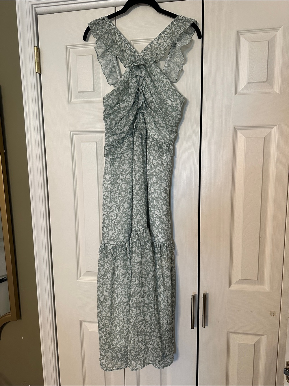 Grace Karin Sage Floral Ruffle Maxi Dress